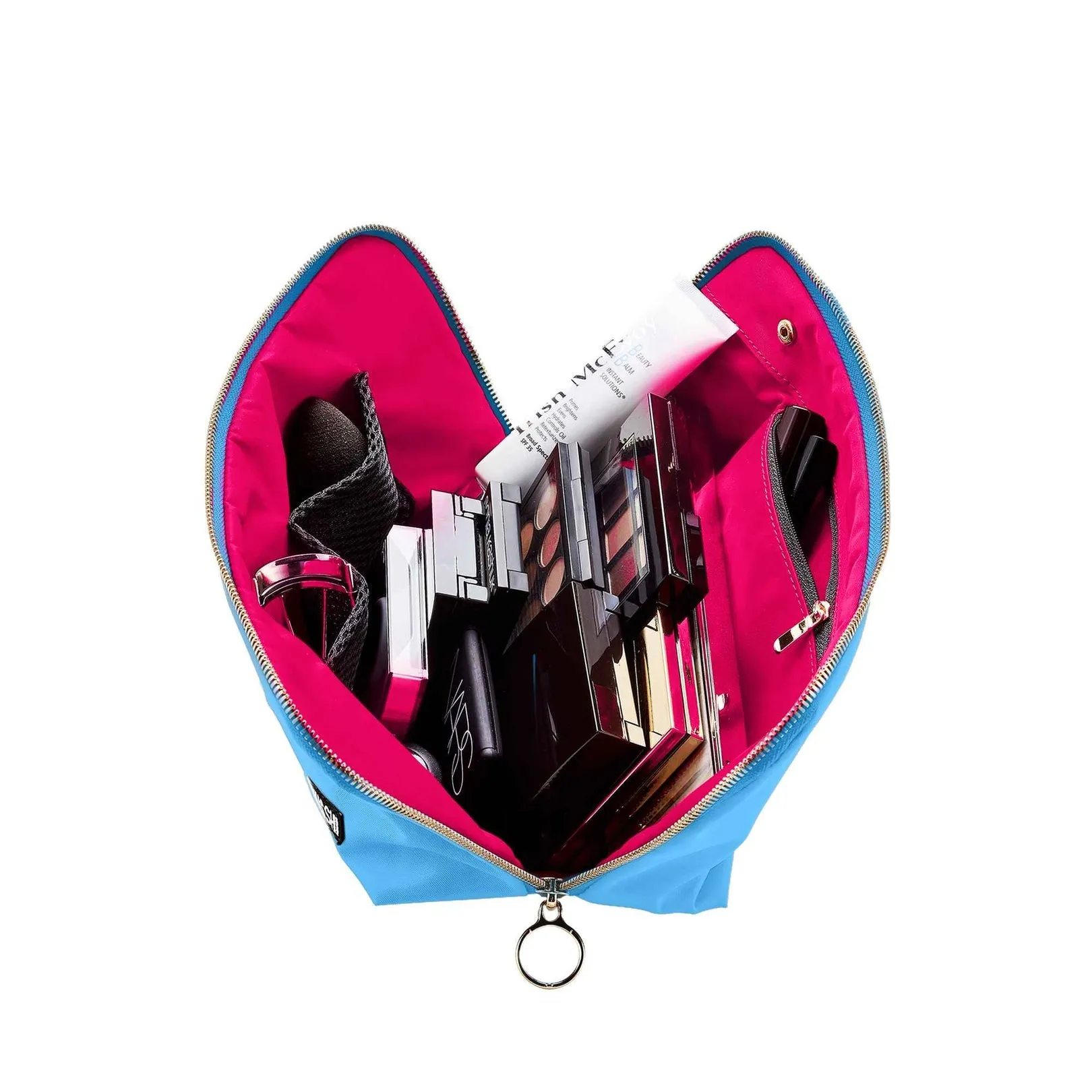 Kusshi Vacationer Makeup Bag in Light Blue with Neon Pink Interior