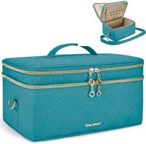 Large Makeup Bag,BAGSMART Double-Layer Makeup Case with Shoulder Strap Cosmetic Organizer Bag Train Case for Makeup Brushes Palettes Sponge Toiletries,Black