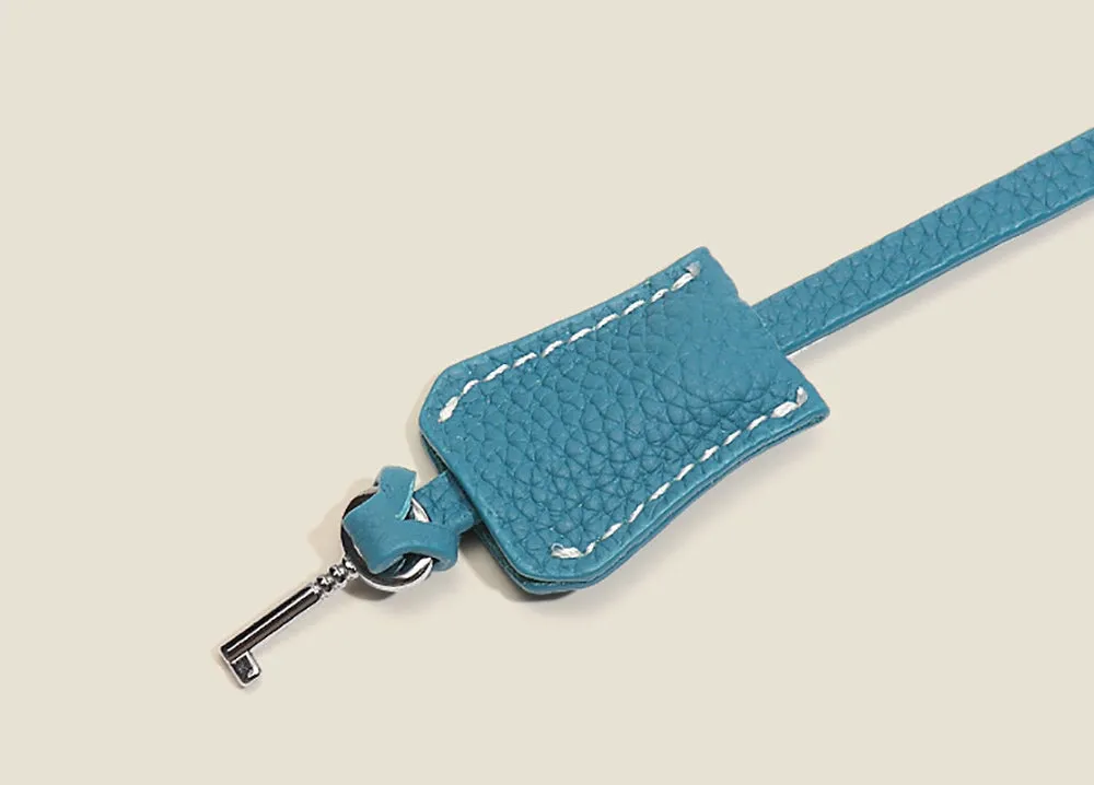Leather Bucket Top Handle Bag Blue