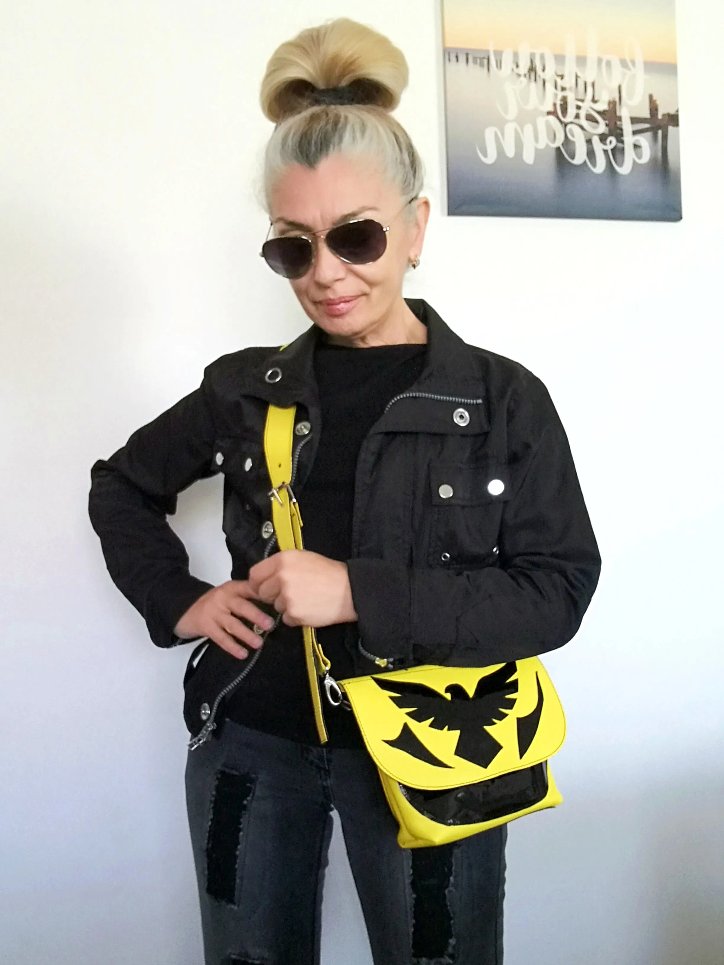 Leather Crossbody Purse Bag Yellow Mini Bag