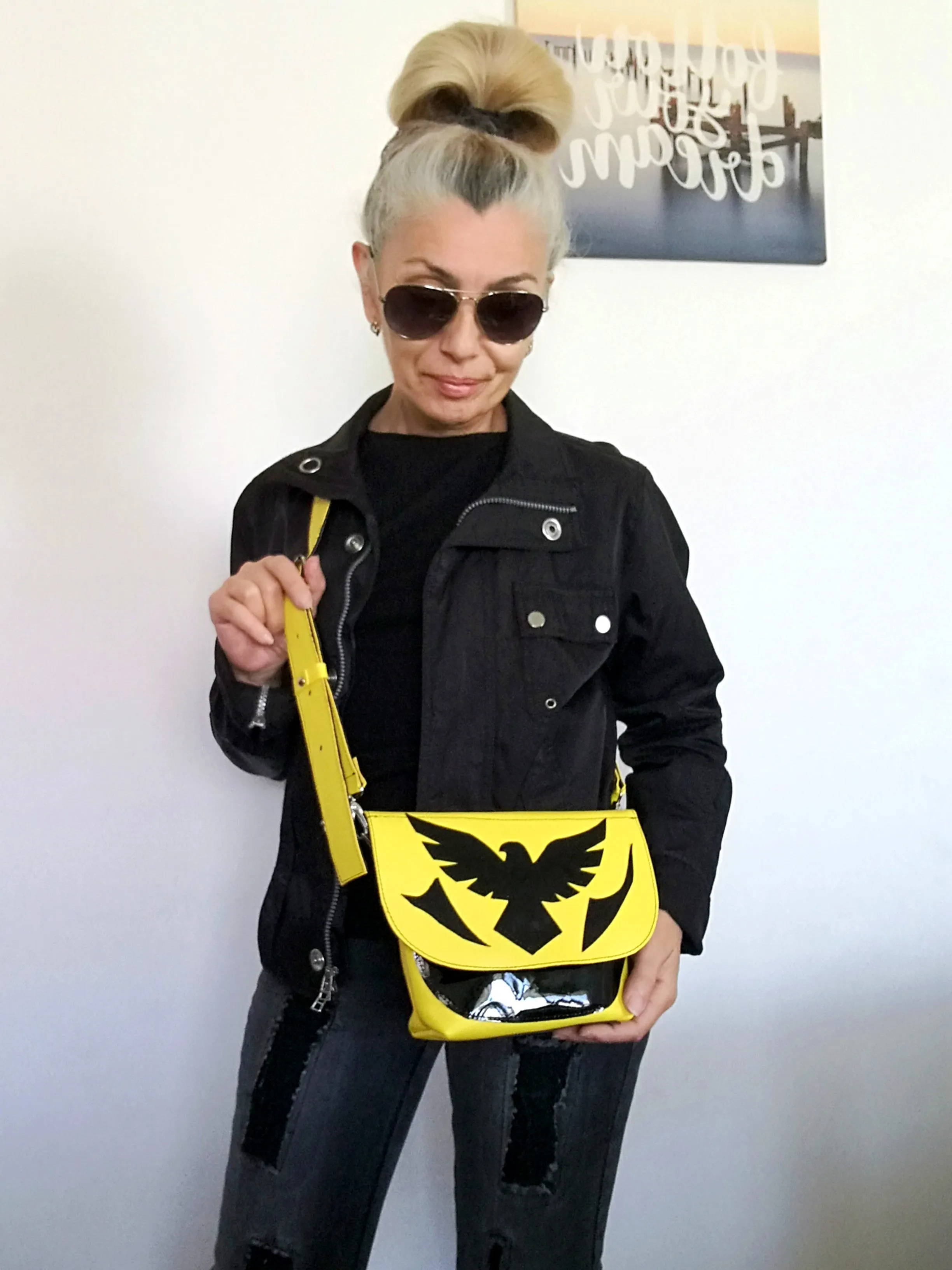 Leather Crossbody Purse Bag Yellow Mini Bag
