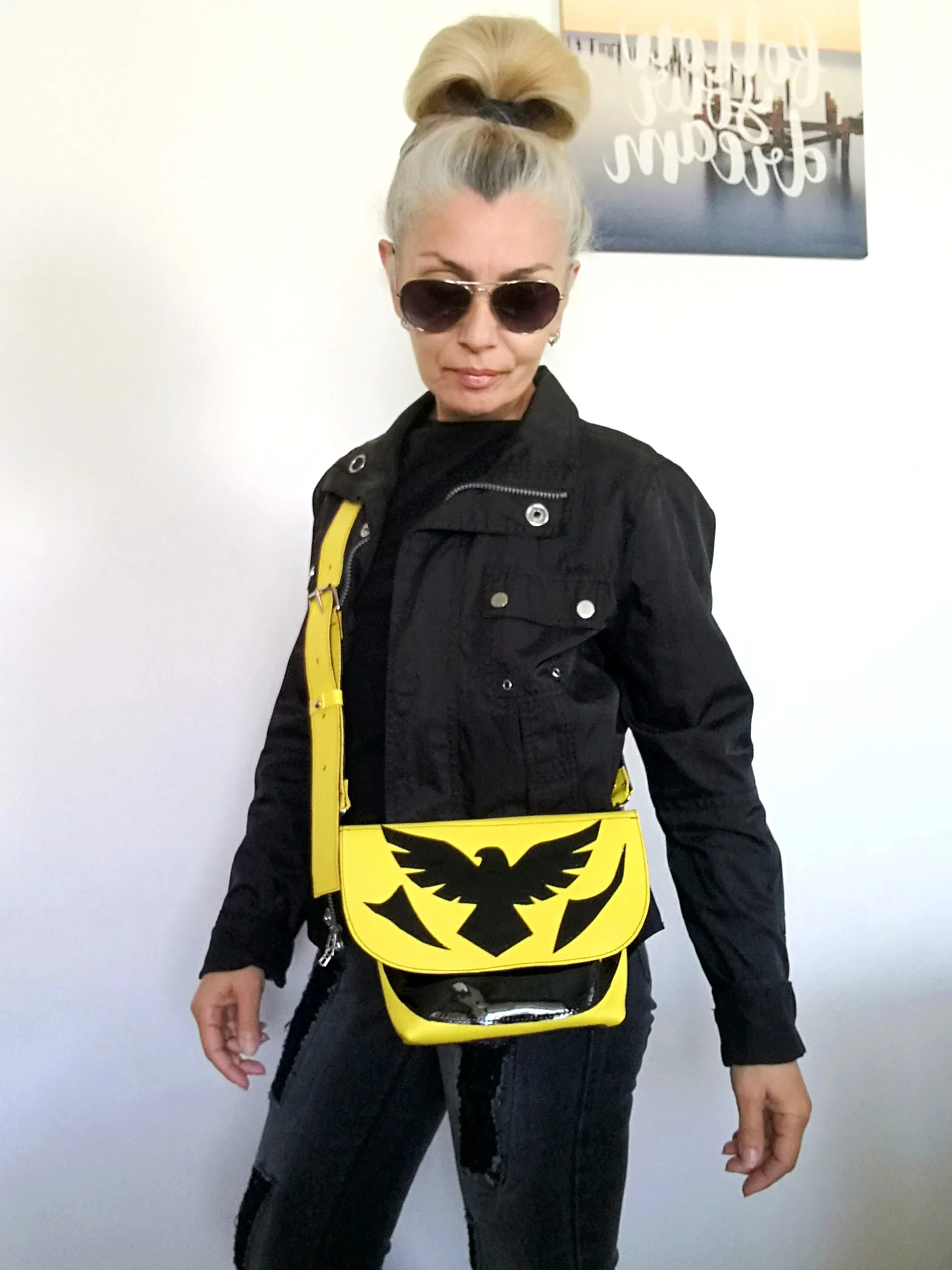 Leather Crossbody Purse Bag Yellow Mini Bag