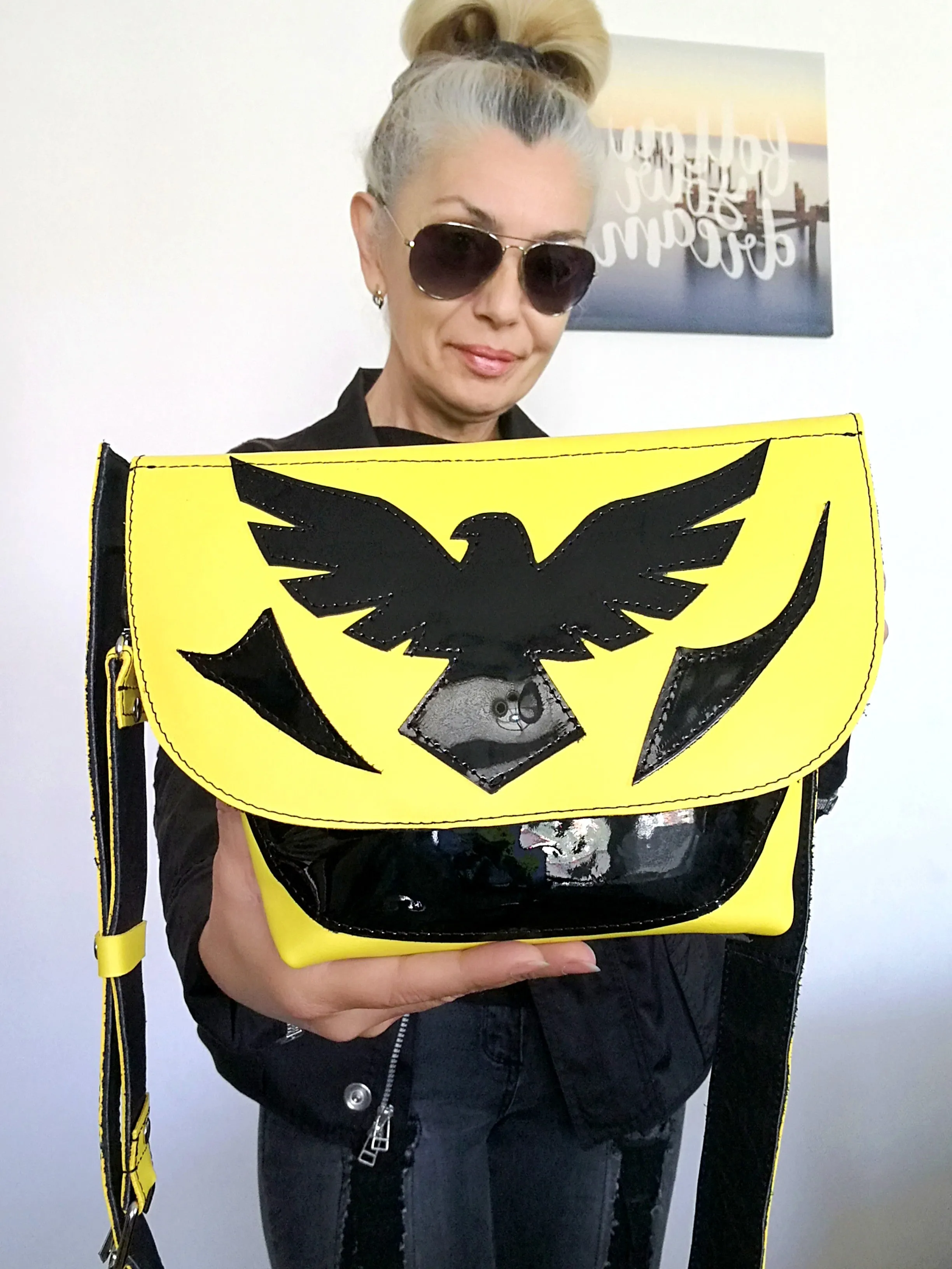 Leather Crossbody Purse Bag Yellow Mini Bag
