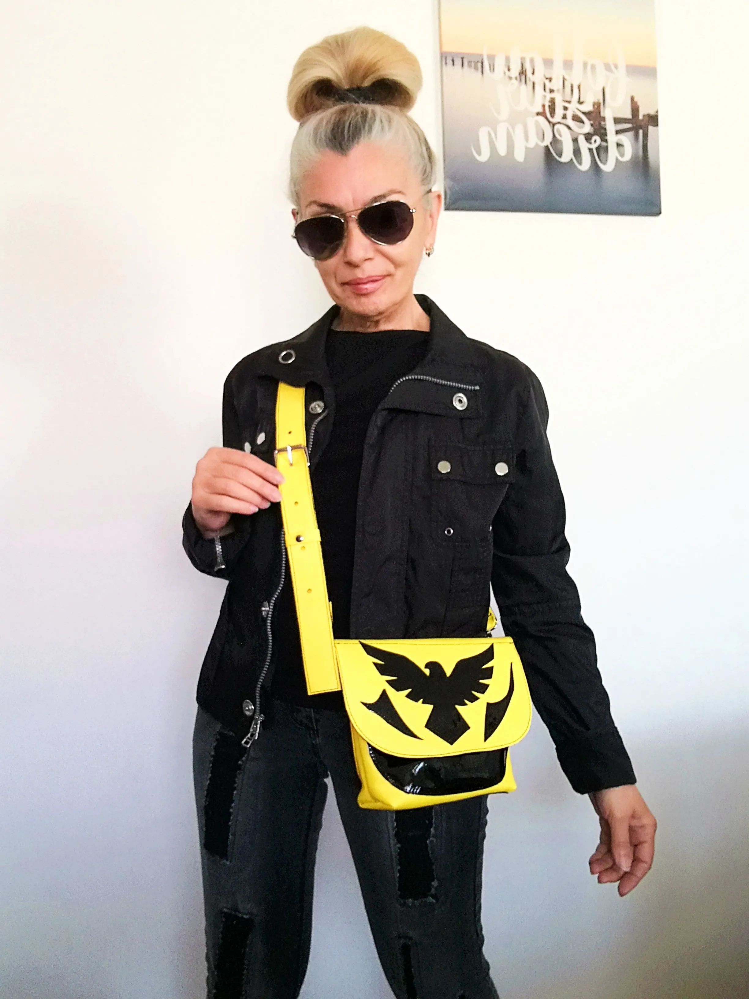 Leather Crossbody Purse Bag Yellow Mini Bag