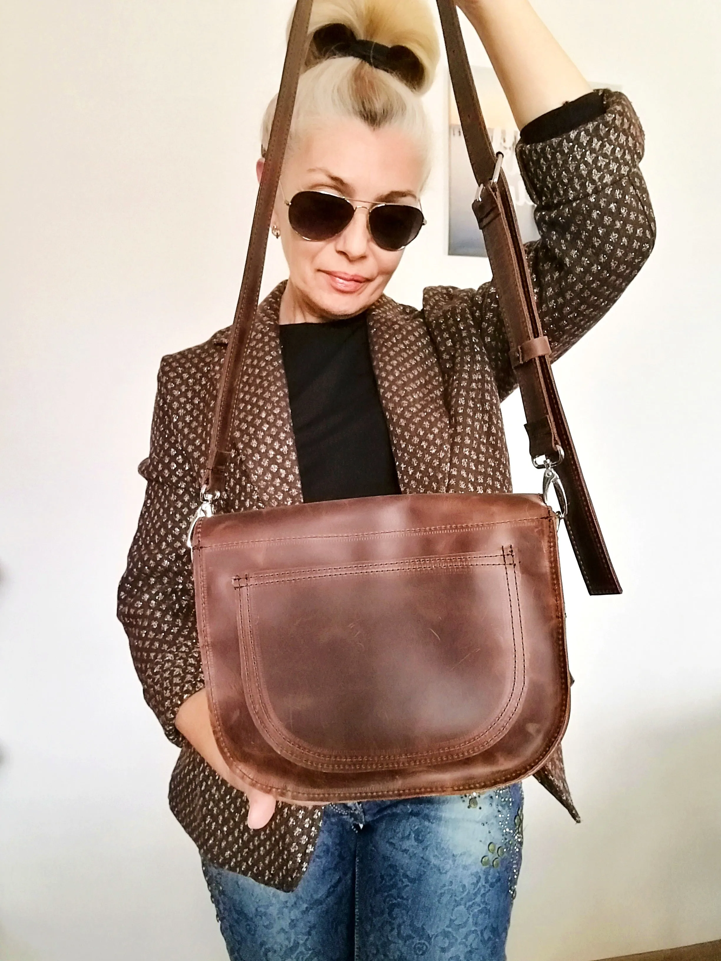 Leather Saddle Bag for Women Italian Leather Crossbody Purse Bag