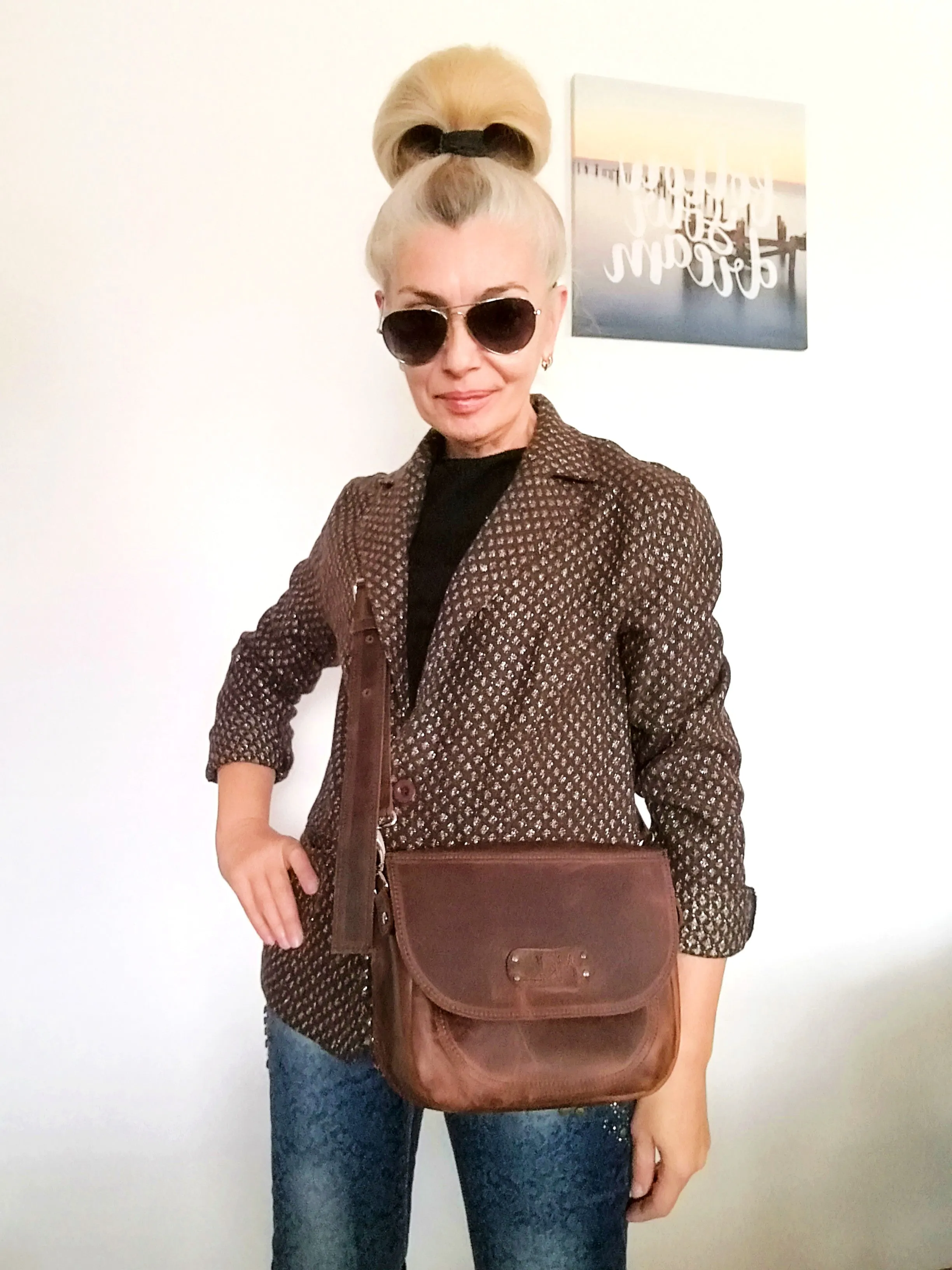 Leather Saddle Bag for Women Italian Leather Crossbody Purse Bag