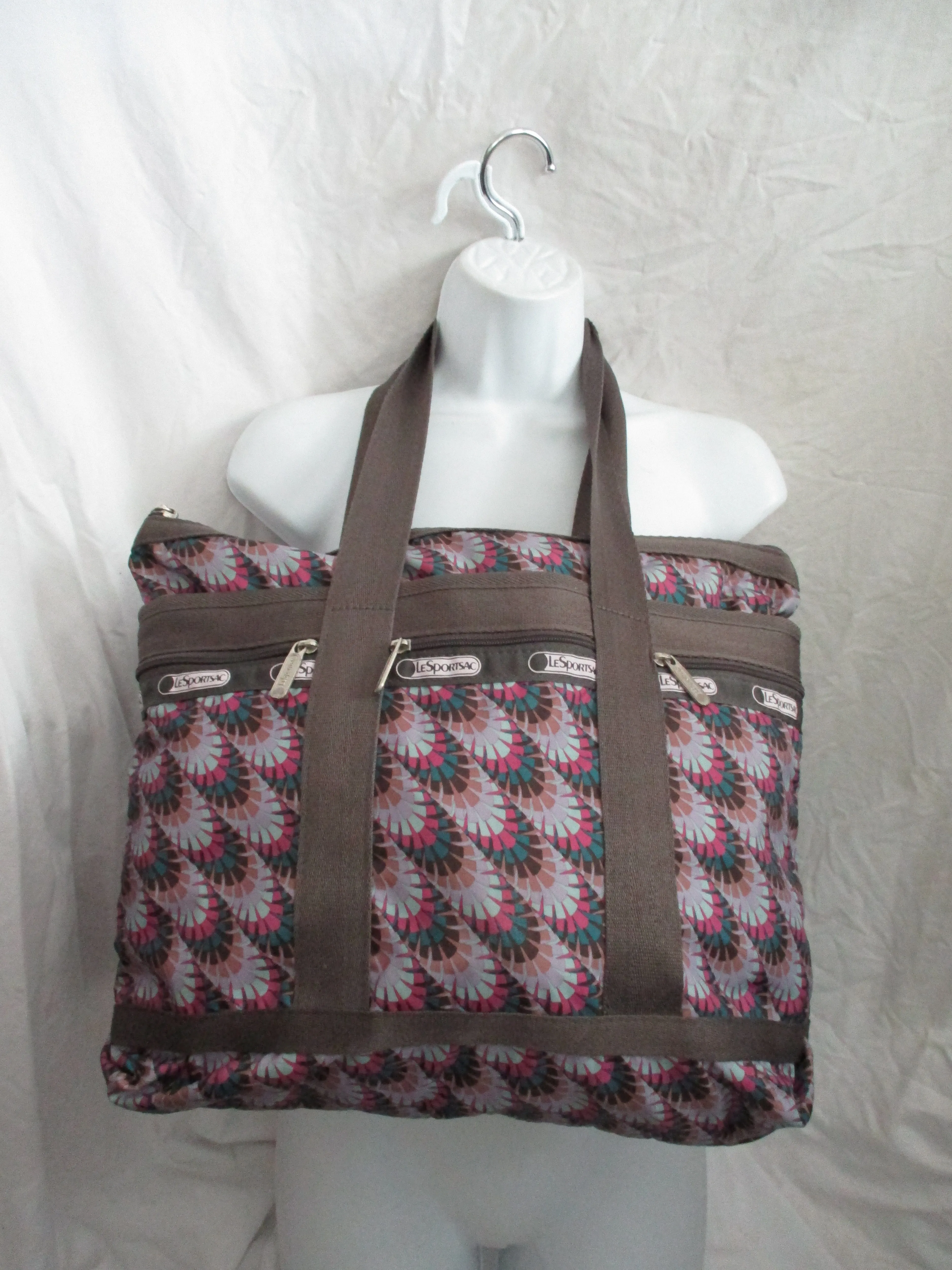 LESPORTSAC Le Sportsac Nylon Tote Bag Carryall Duffel Bag BROWN FRINGE