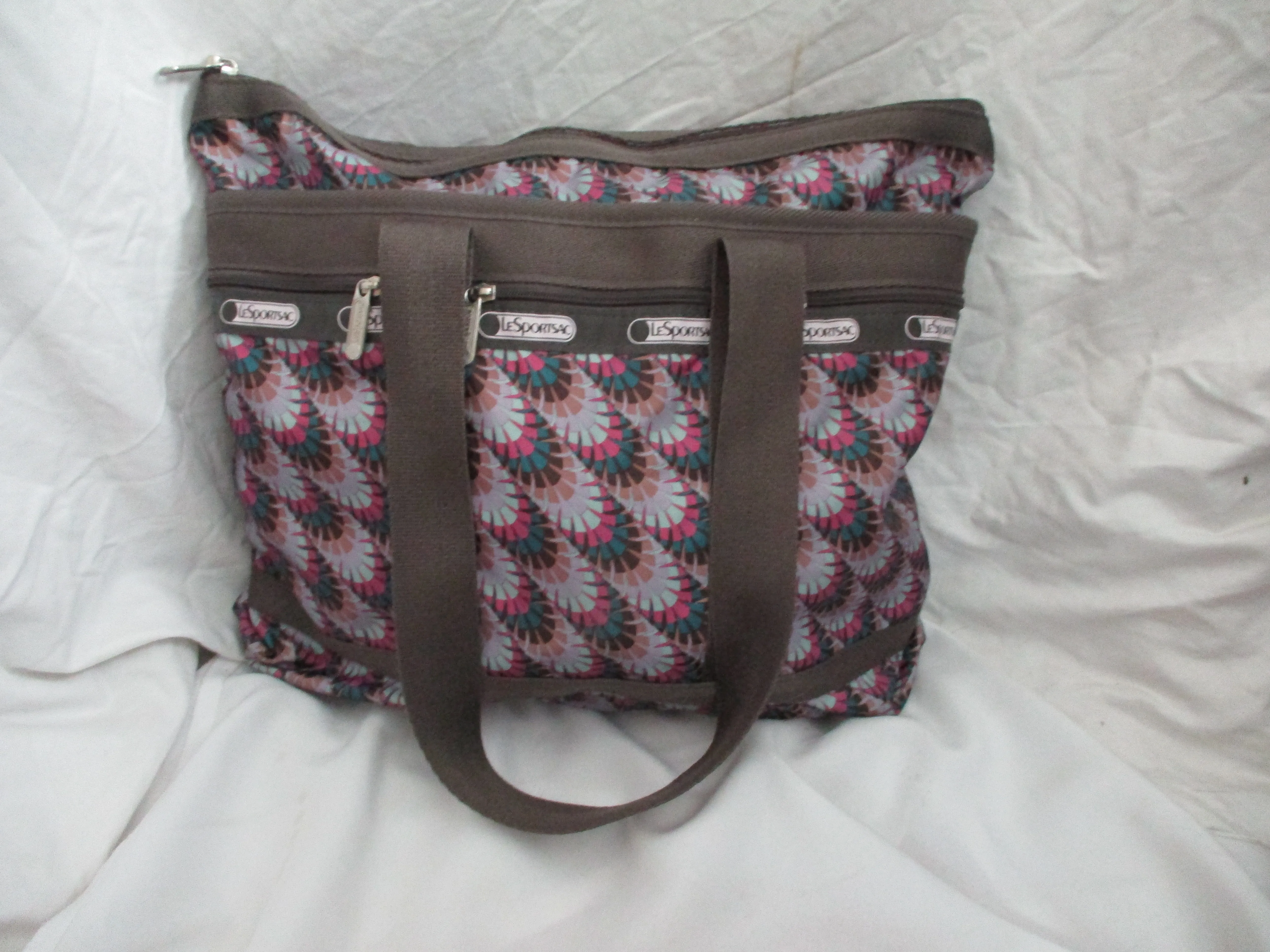 LESPORTSAC Le Sportsac Nylon Tote Bag Carryall Duffel Bag BROWN FRINGE