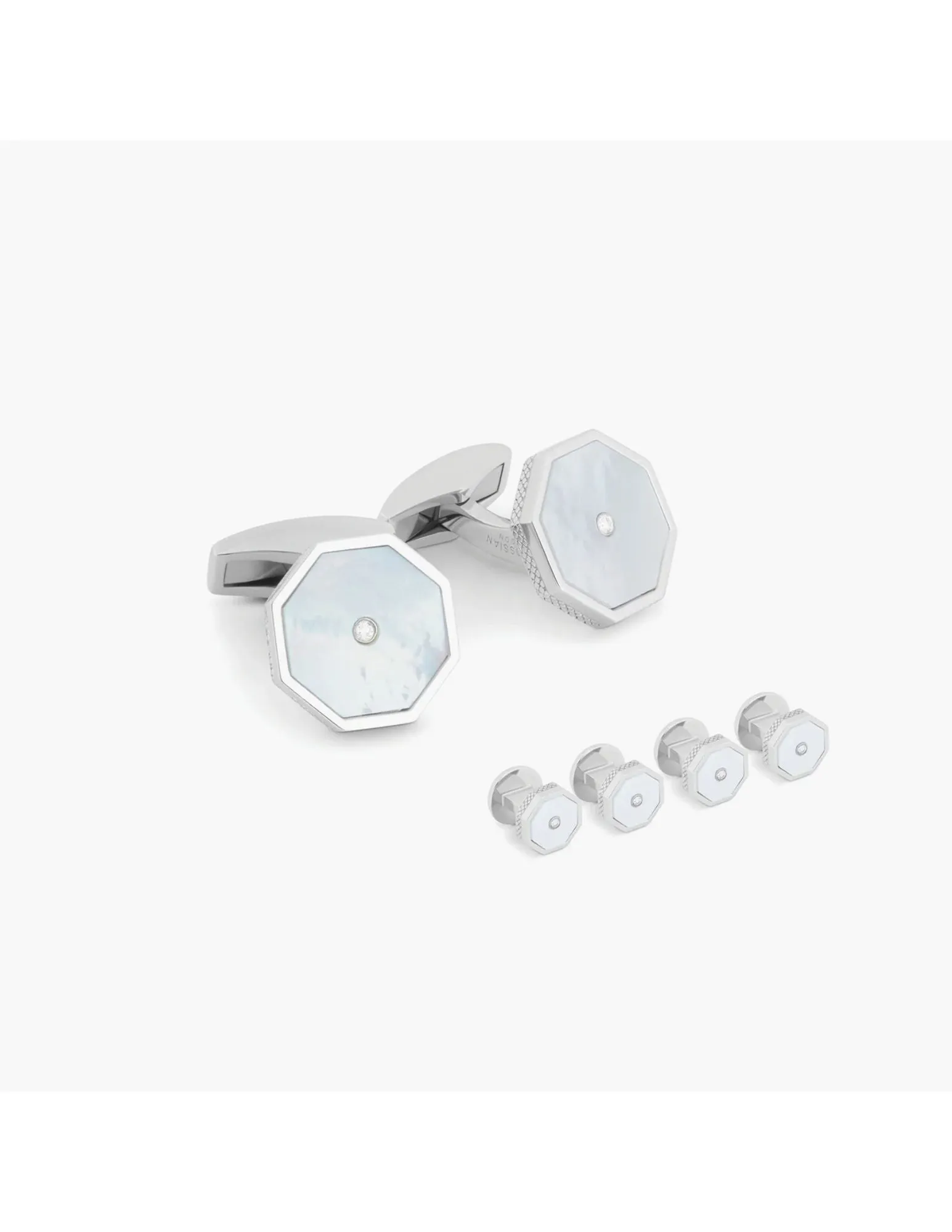 London Eye Cufflinks & Studs with White MOP and White Diamond