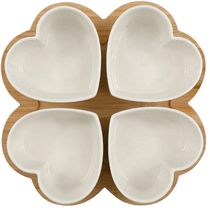 Love Heart Shaped Set of 4 Snacking Bowls and Tray