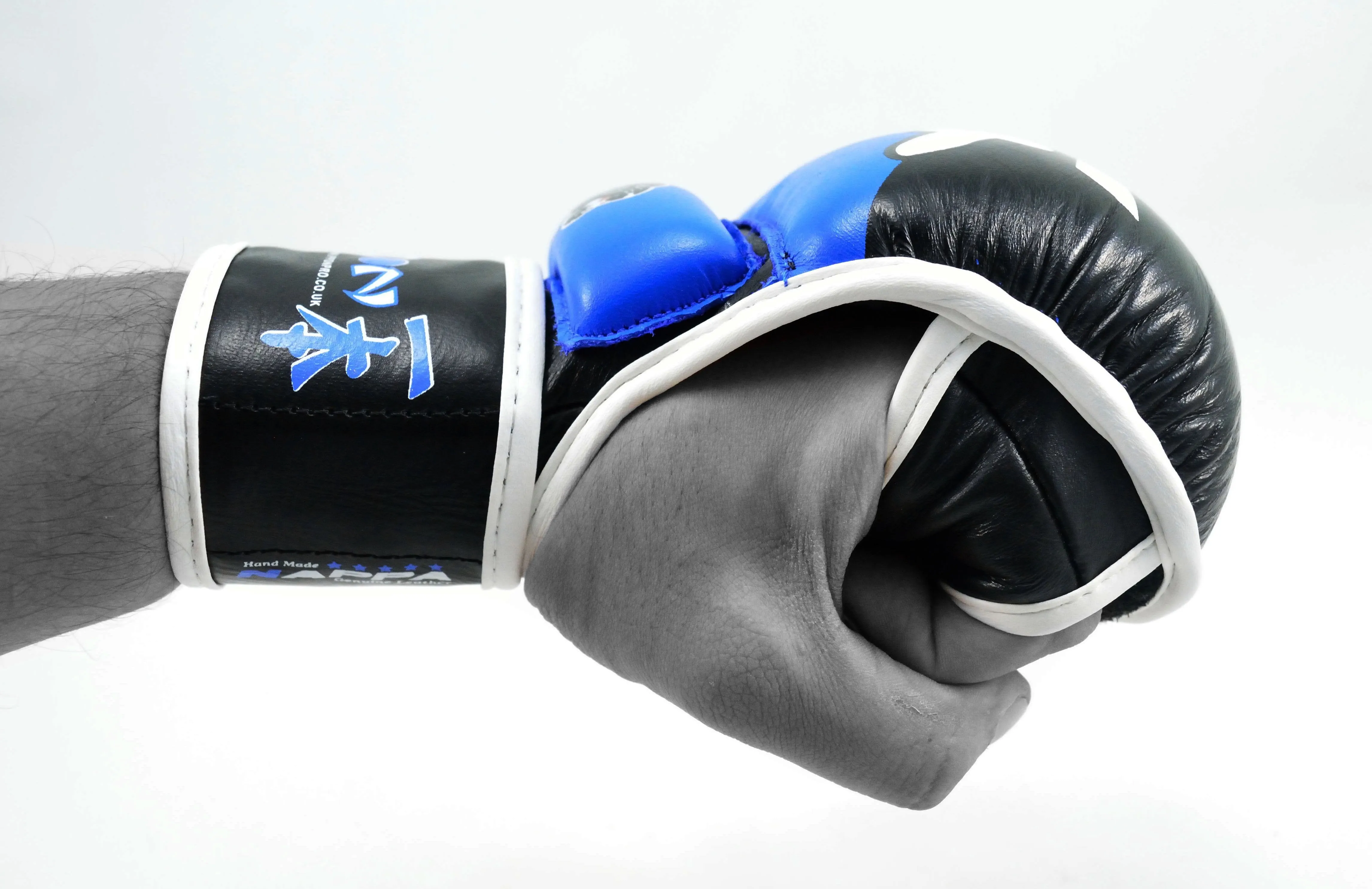 MAR-408 | Blue Black IPPON Open Finger Leather Striking Gloves