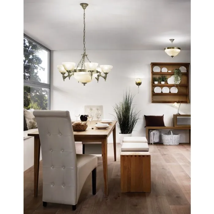 Marbella Traditional Bronze and Champagne Alabaster Glass Close to Ceiling Light