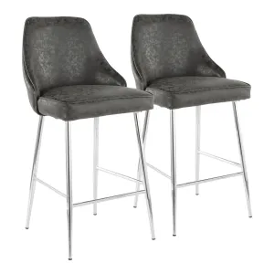 Marcel Contemporary Counter Stool in Chrome and Black Faux Leather by LumiSource - Set of 2