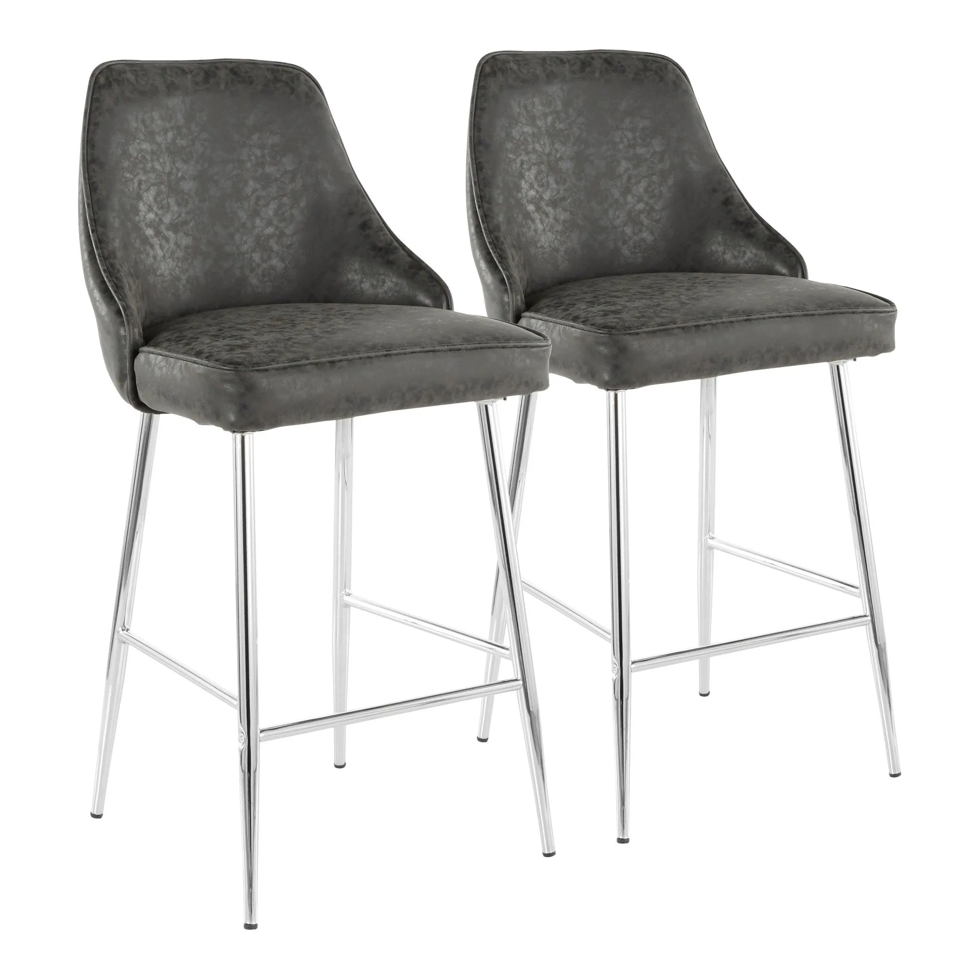 Marcel Contemporary Counter Stool in Chrome and Black Faux Leather by LumiSource - Set of 2