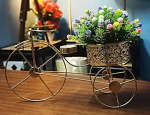 MAXMART Artifical Flower Bunch with Metal Cycle Vases for Table Desktop, Living Room Office Decoration, Cycle Basket Moving with Assorted Flower Multi Color (W - 12" X H 8" X 4")