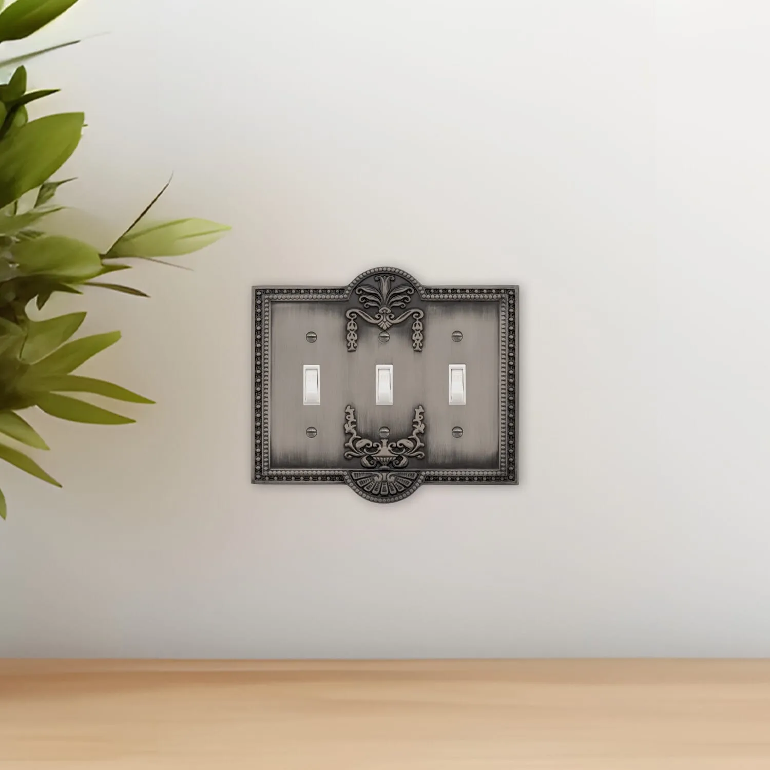 Meadows Switch Plate with Triple Toggle in Antique Pewter