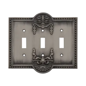 Meadows Switch Plate with Triple Toggle in Antique Pewter