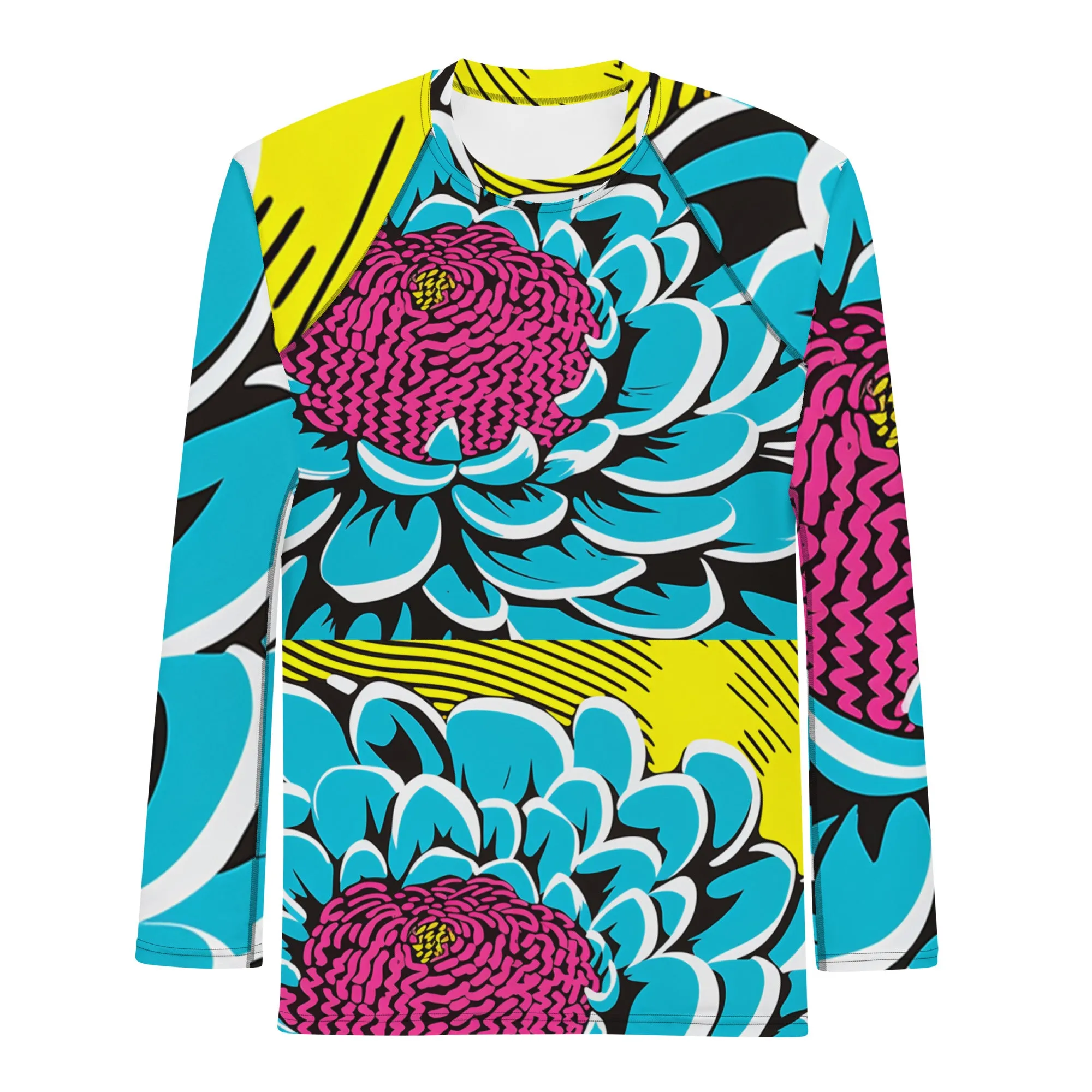 Men's BJJ Long Sleeve Rash Guards: Unique Roy Lichtenstein Dahlia Design for High-Intensity Training 002