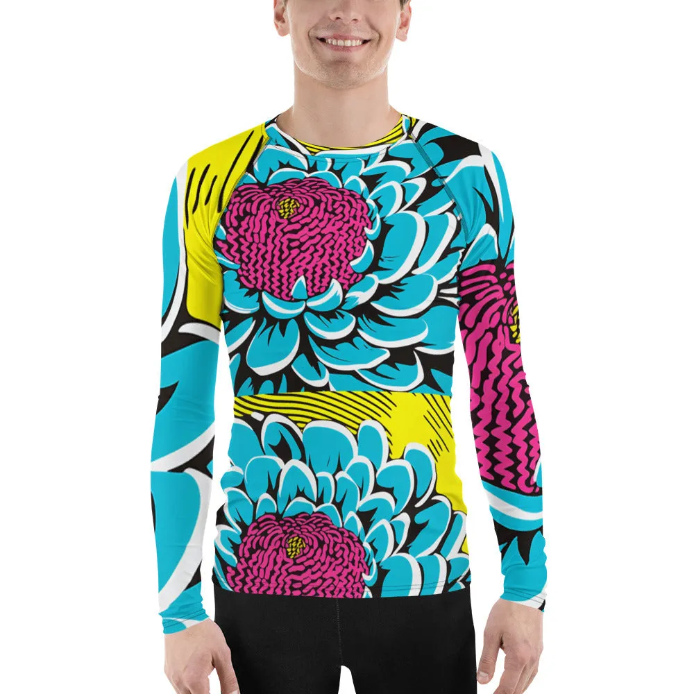Men's BJJ Long Sleeve Rash Guards: Unique Roy Lichtenstein Dahlia Design for High-Intensity Training 002