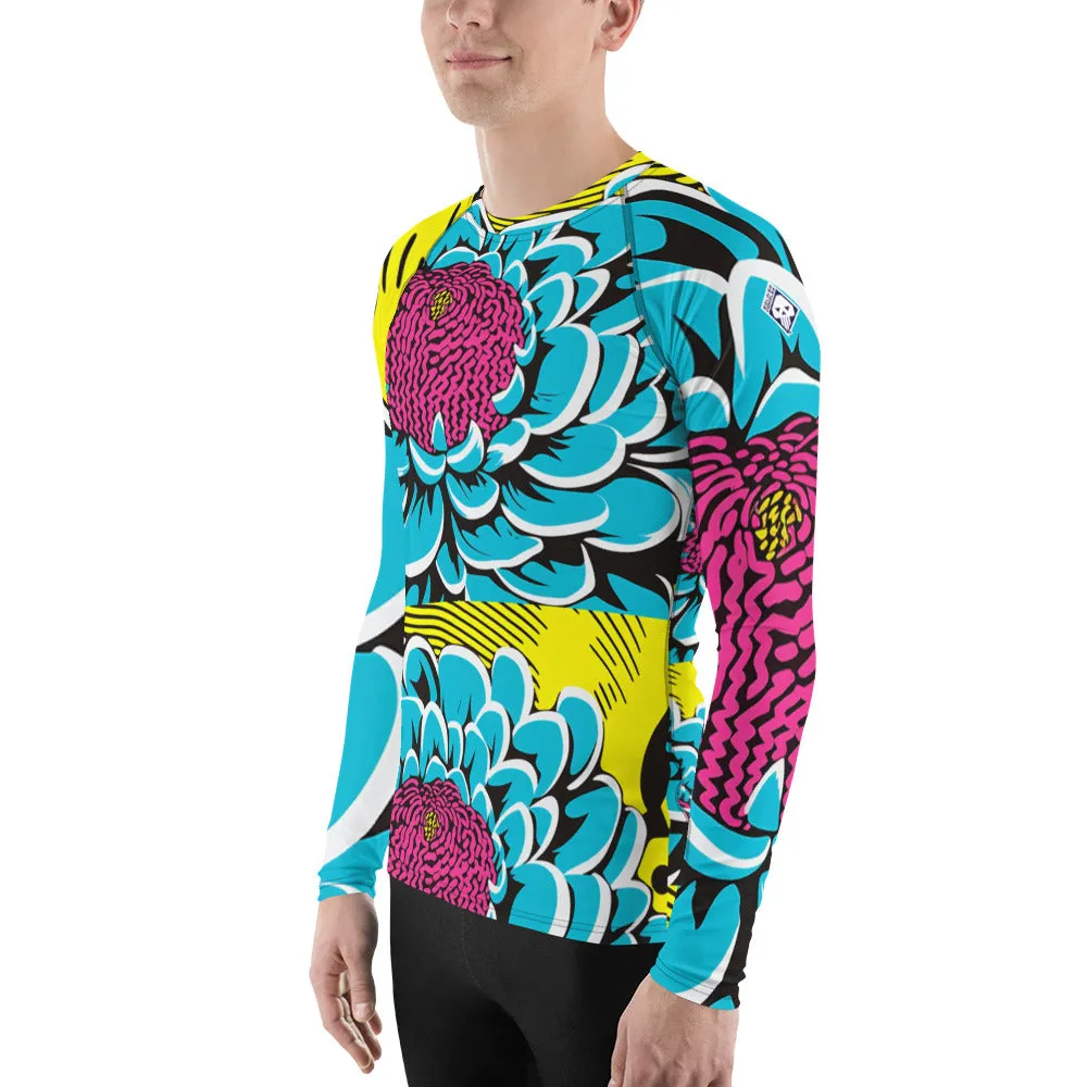 Men's BJJ Long Sleeve Rash Guards: Unique Roy Lichtenstein Dahlia Design for High-Intensity Training 002