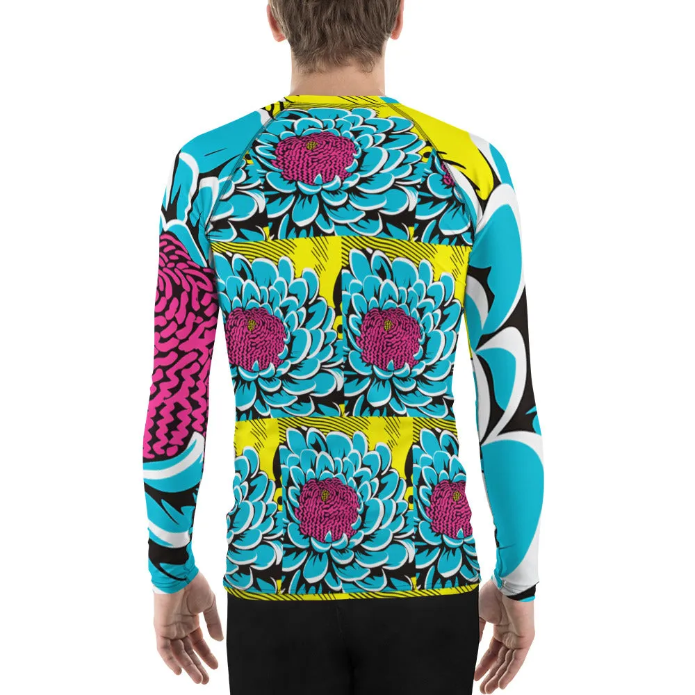 Men's BJJ Long Sleeve Rash Guards: Unique Roy Lichtenstein Dahlia Design for High-Intensity Training 002