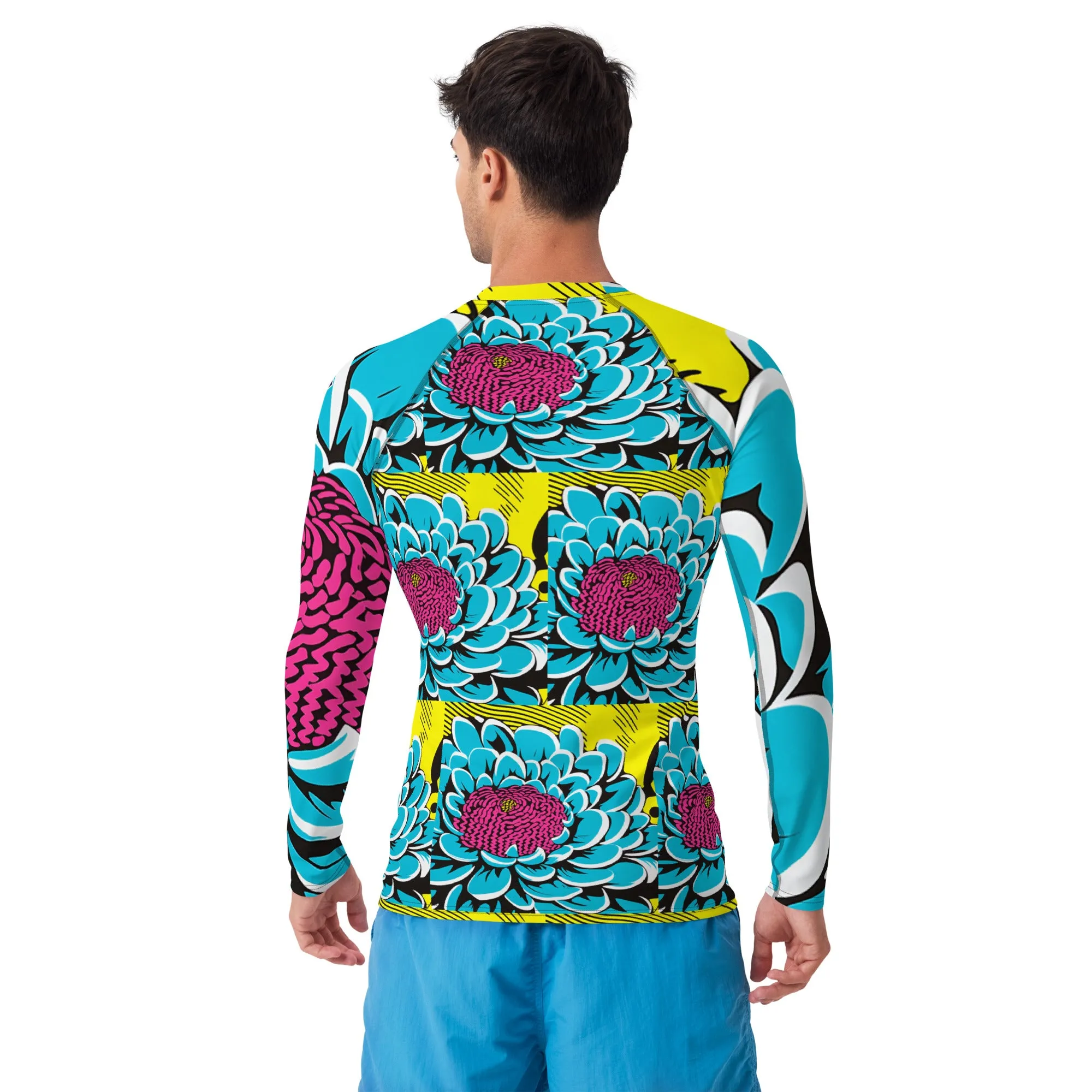 Men's BJJ Long Sleeve Rash Guards: Unique Roy Lichtenstein Dahlia Design for High-Intensity Training 002