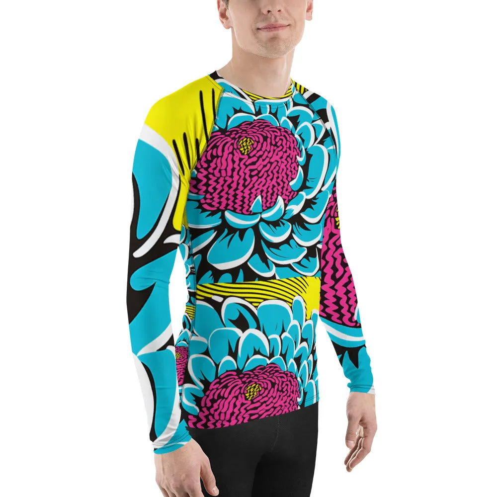 Men's BJJ Long Sleeve Rash Guards: Unique Roy Lichtenstein Dahlia Design for High-Intensity Training 002
