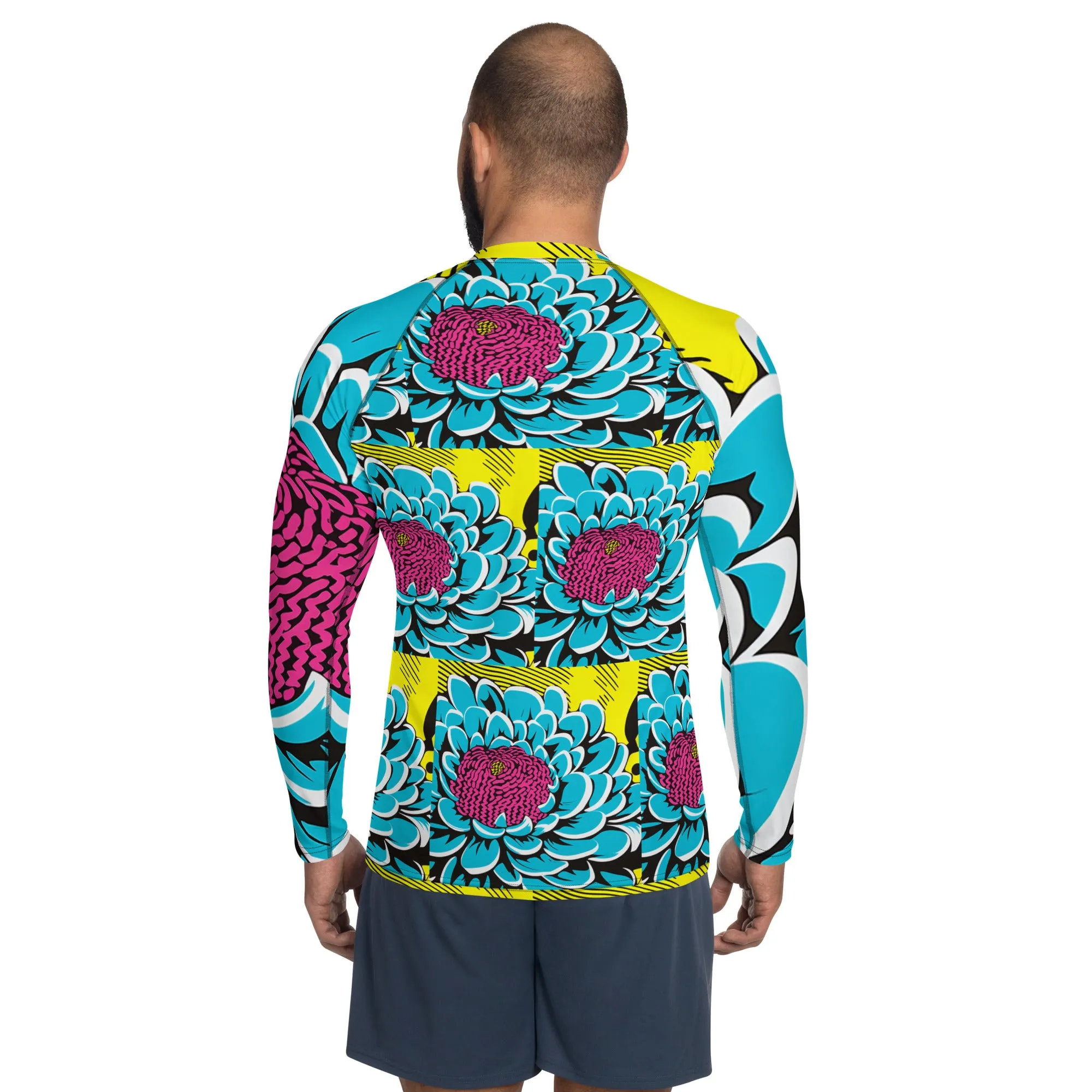 Men's BJJ Long Sleeve Rash Guards: Unique Roy Lichtenstein Dahlia Design for High-Intensity Training 002