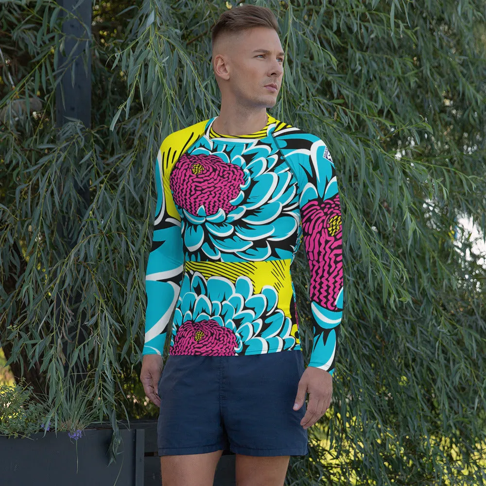 Men's BJJ Long Sleeve Rash Guards: Unique Roy Lichtenstein Dahlia Design for High-Intensity Training 002