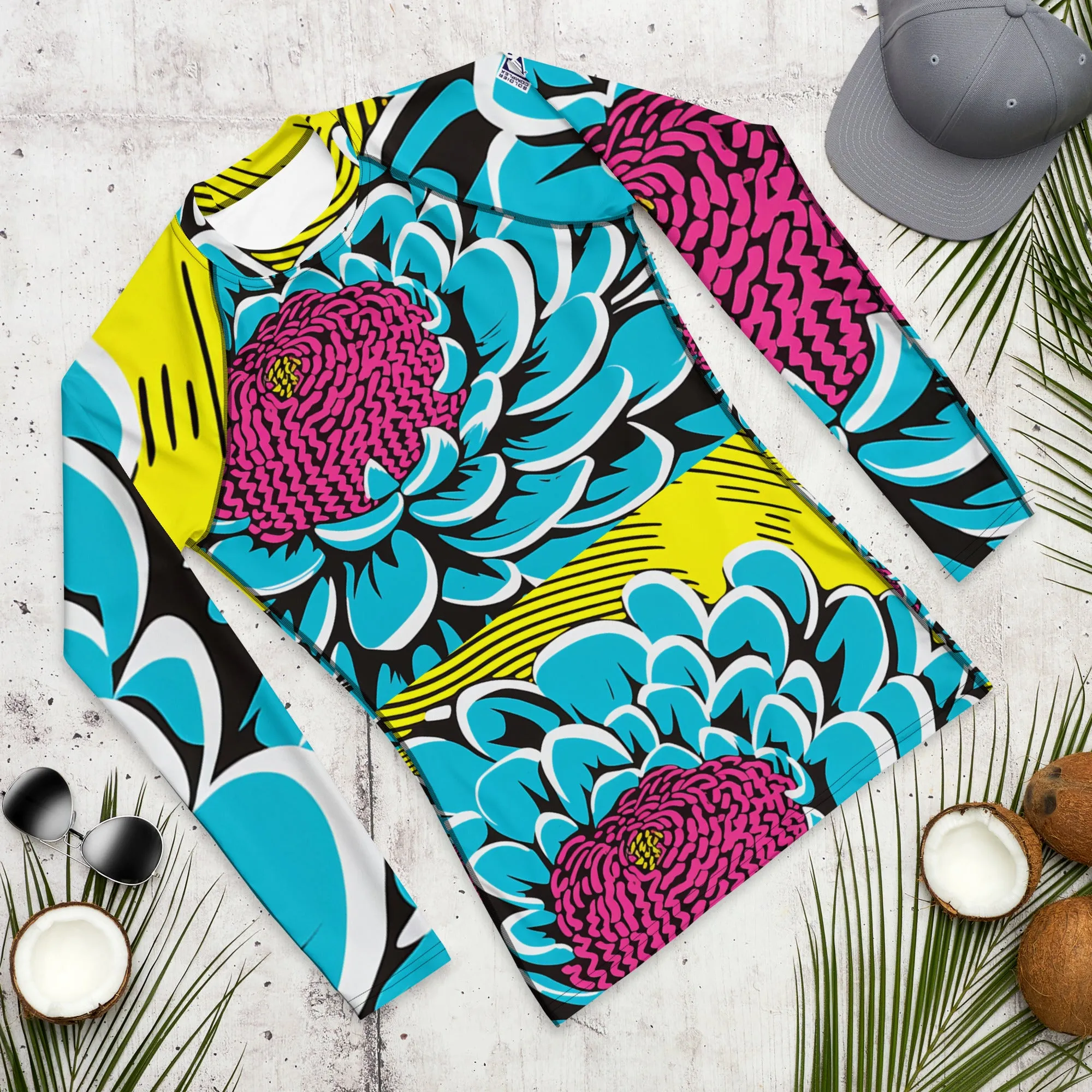 Men's BJJ Long Sleeve Rash Guards: Unique Roy Lichtenstein Dahlia Design for High-Intensity Training 002