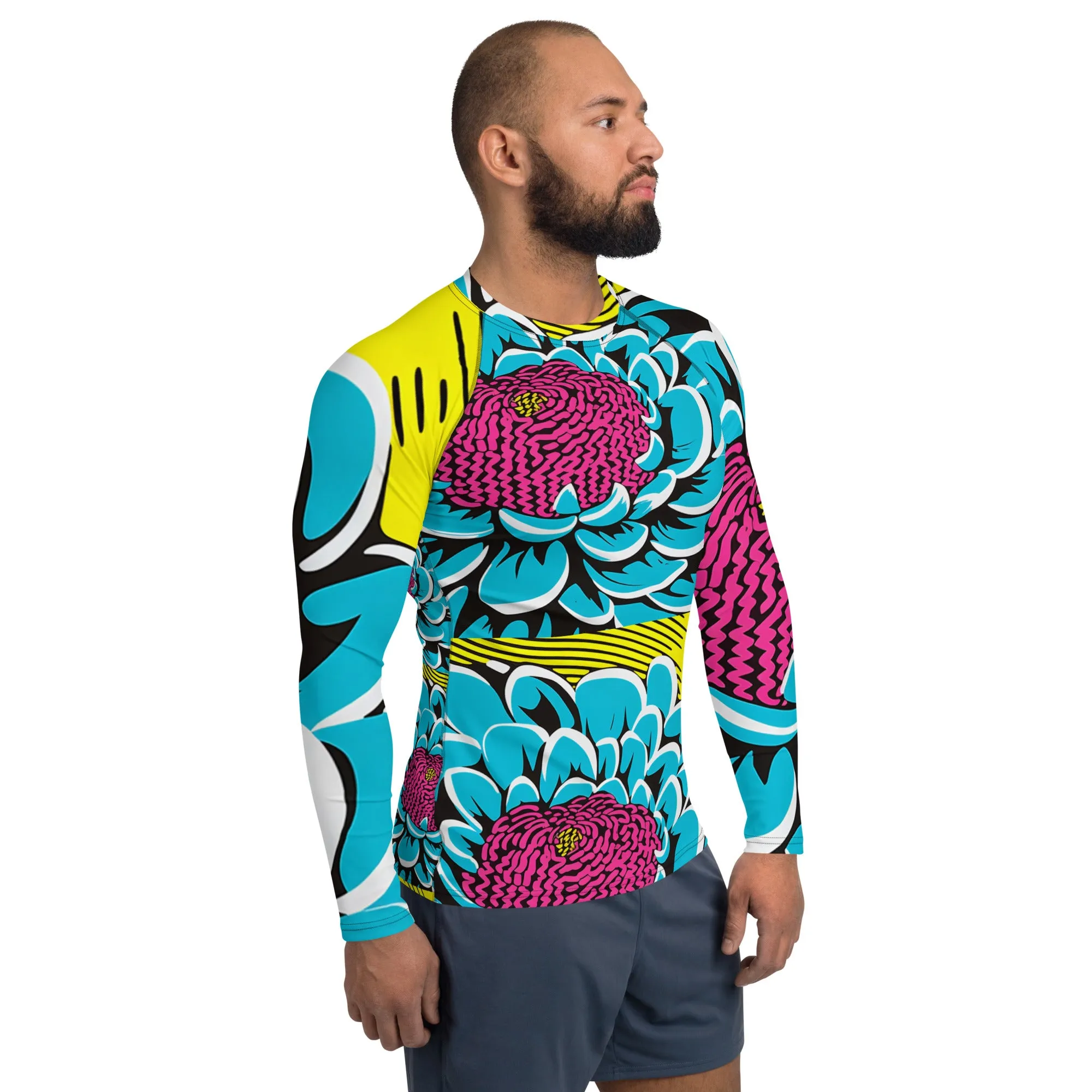 Men's BJJ Long Sleeve Rash Guards: Unique Roy Lichtenstein Dahlia Design for High-Intensity Training 002