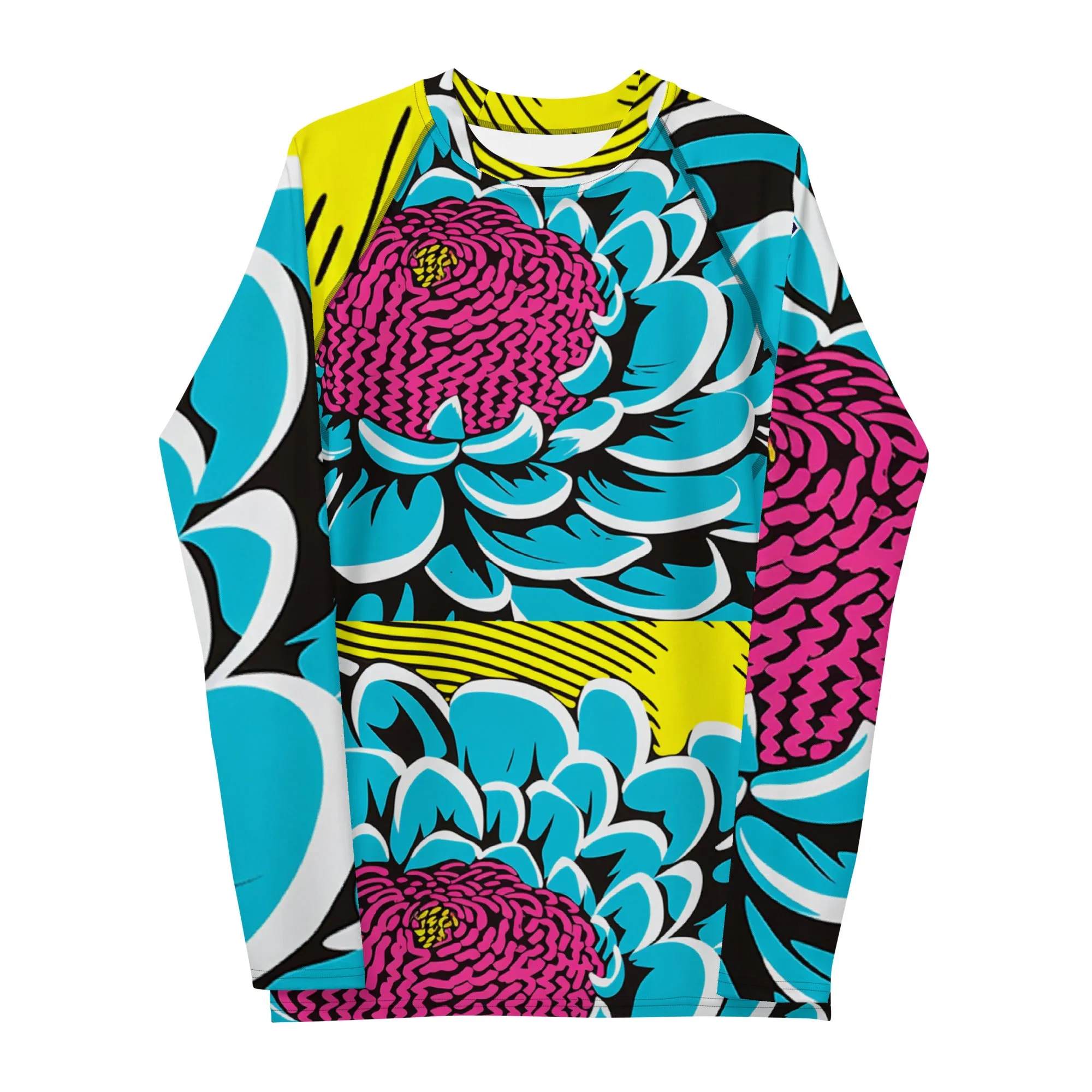 Men's BJJ Long Sleeve Rash Guards: Unique Roy Lichtenstein Dahlia Design for High-Intensity Training 002