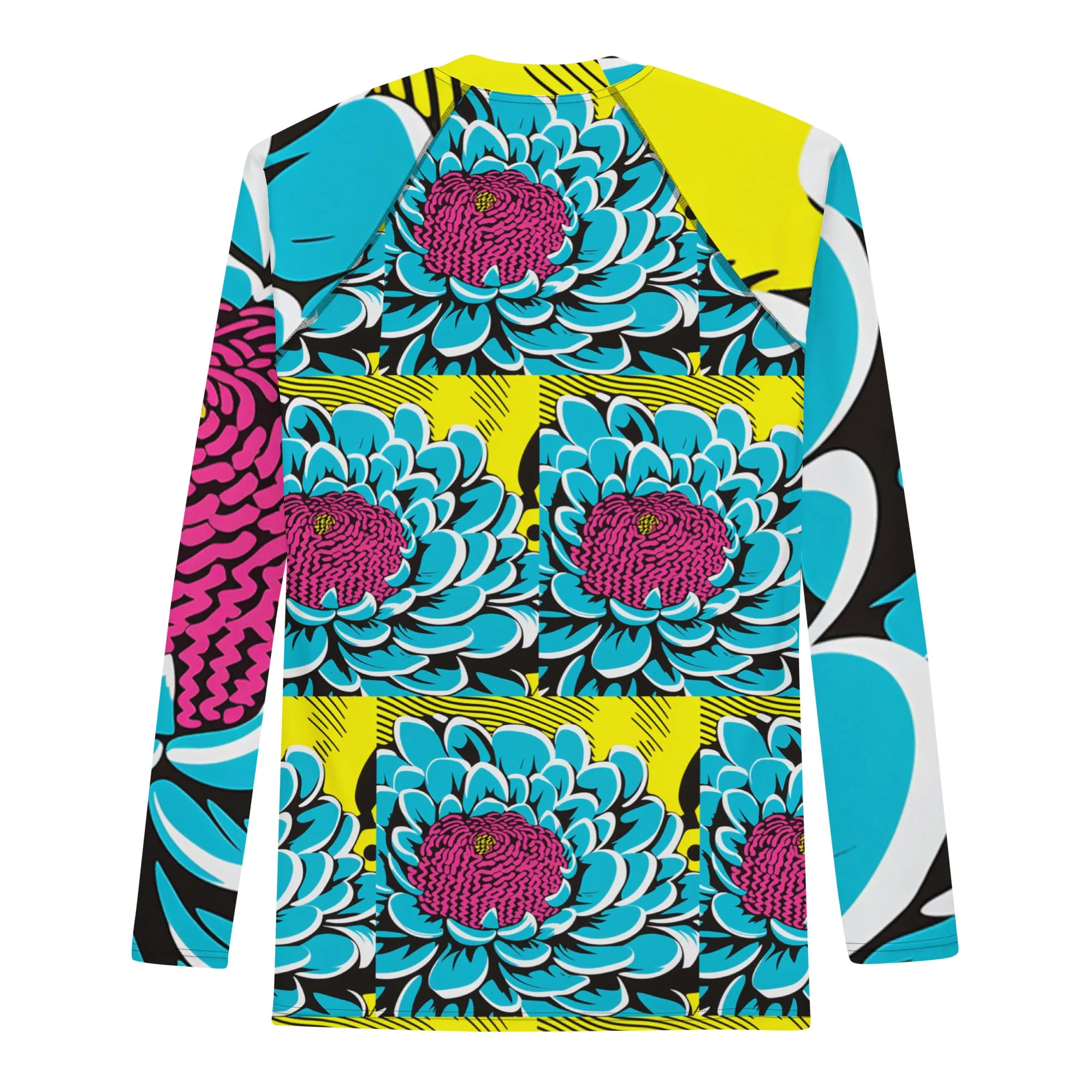 Men's BJJ Long Sleeve Rash Guards: Unique Roy Lichtenstein Dahlia Design for High-Intensity Training 002