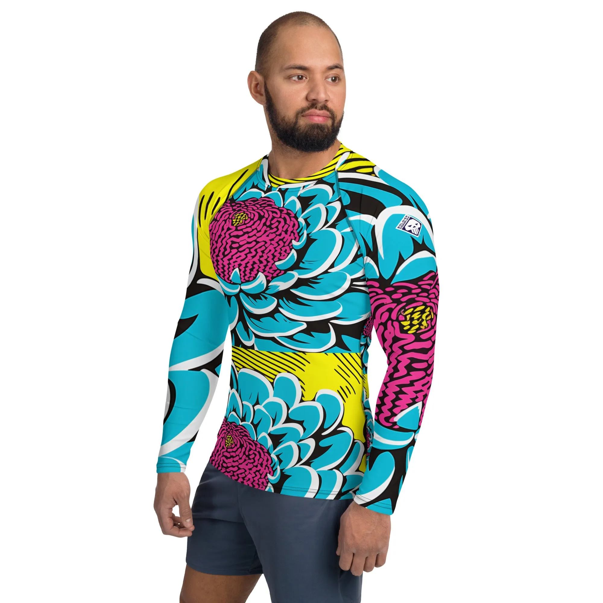 Men's BJJ Long Sleeve Rash Guards: Unique Roy Lichtenstein Dahlia Design for High-Intensity Training 002