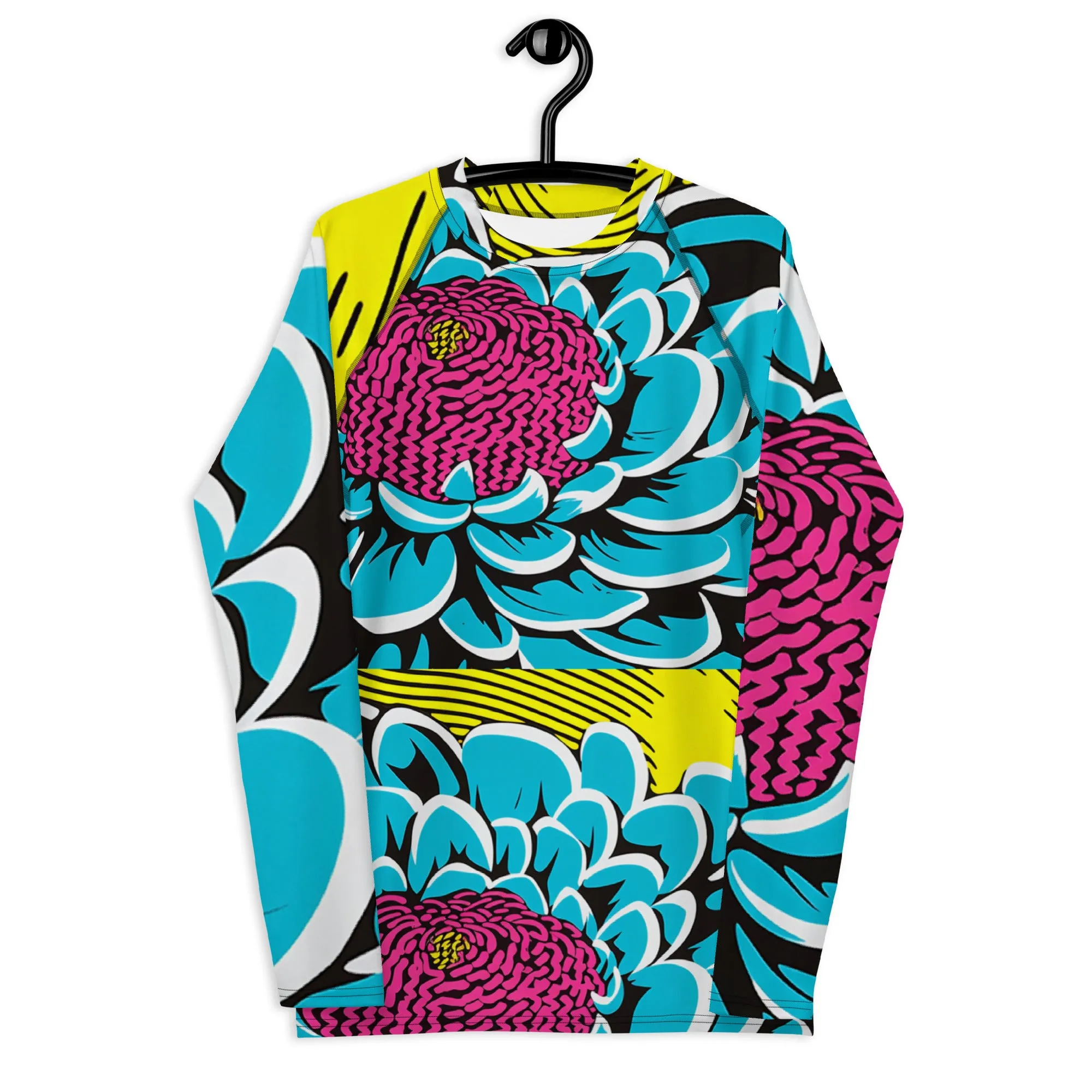 Men's BJJ Long Sleeve Rash Guards: Unique Roy Lichtenstein Dahlia Design for High-Intensity Training 002