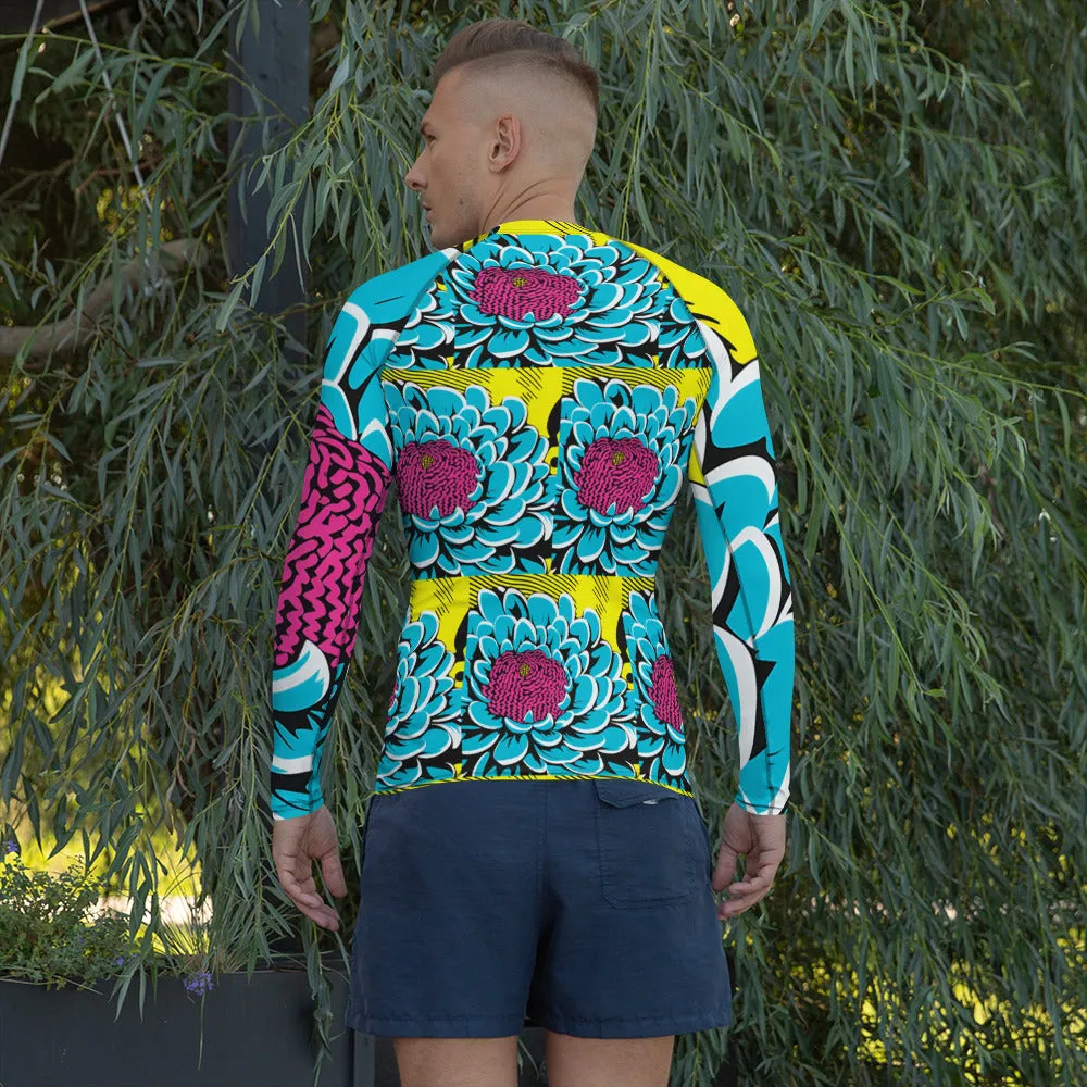Men's BJJ Long Sleeve Rash Guards: Unique Roy Lichtenstein Dahlia Design for High-Intensity Training 002