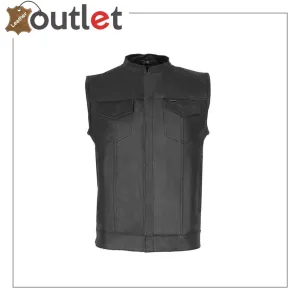 Mens Real Leather Anarchy Motorcycle Leather Vest