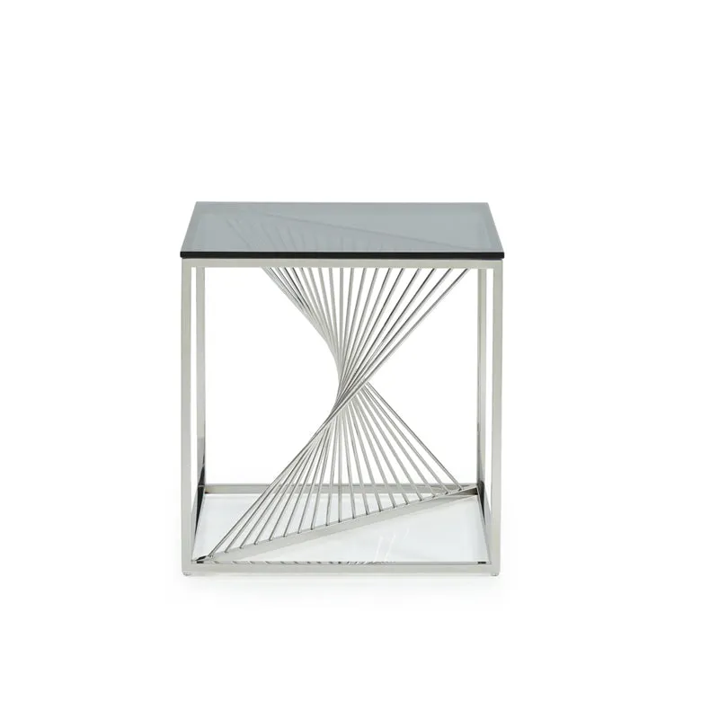 Modrest Trinity Modern Glass & Stainless Steel End Table