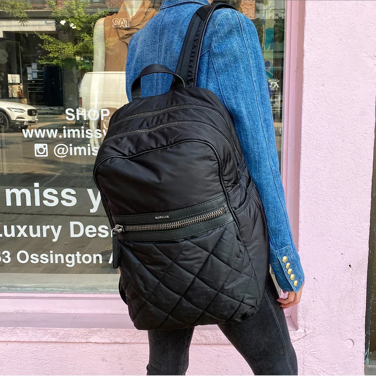 Moncler Black Leather Trimmed Nylon Backpack