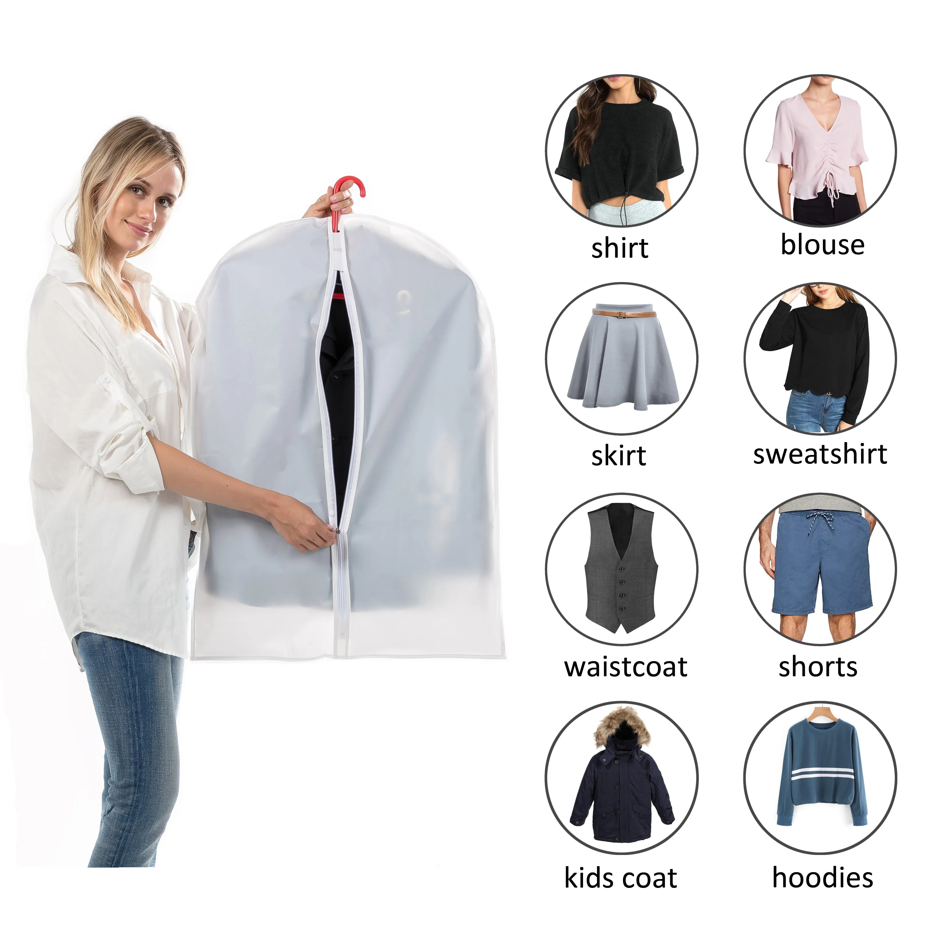 MsKitchen Clear Garment Bags Clothes Covers Protecting Dusts for Storage Plastic Garment Bags Hanging Clothes Bags Dress Bag with Full Zipper for Closet Storage - 24'' x 32''/6Pack-12 Pack