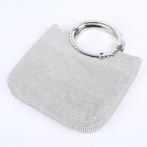 Multi Rhinestone Inlay Solid Color Shoulder Handle Evening Bag