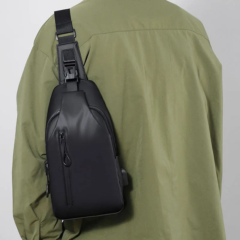 Multipurpose Waterproof Sling Bag Chest Bag for Men with USB Charger