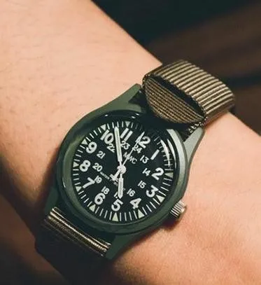 MWC Classic 1960s/70s Pattern Olive Vietnam Watch on Matching Khaki Webbing Strap
