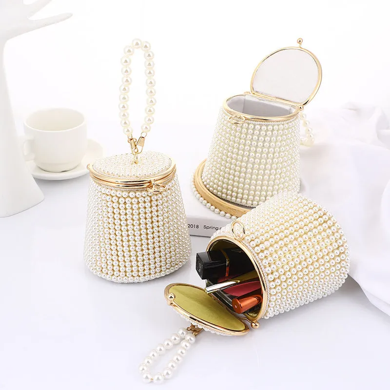 New Pearl Evening Bag Prom Mini Handbag Diy Pearl Bucket Bag  1754