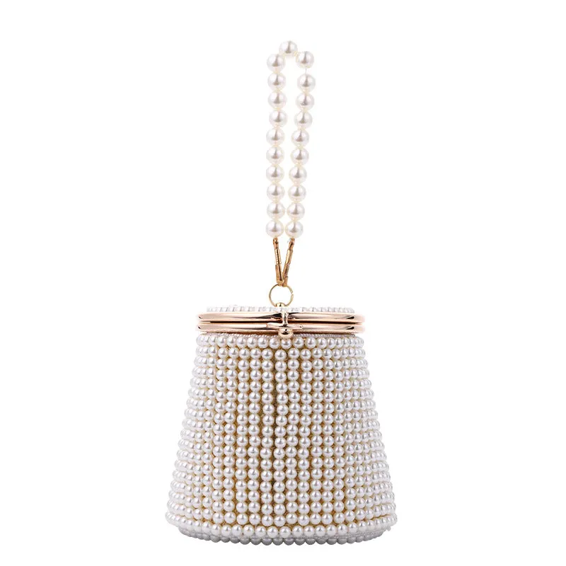 New Pearl Evening Bag Prom Mini Handbag Diy Pearl Bucket Bag  1754