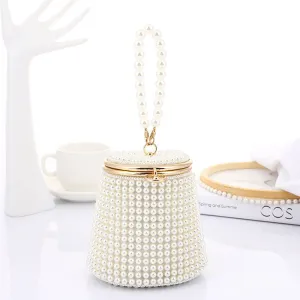 New Pearl Evening Bag Prom Mini Handbag Diy Pearl Bucket Bag  1754
