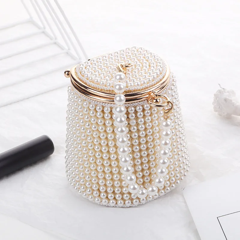 New Pearl Evening Bag Prom Mini Handbag Diy Pearl Bucket Bag  1754
