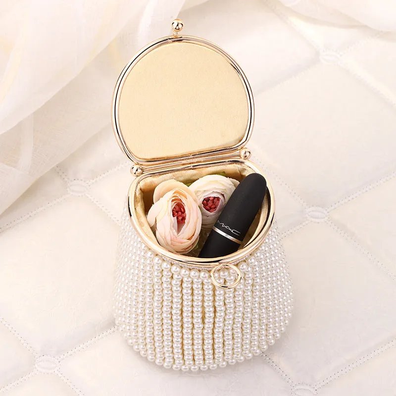 New Pearl Evening Bag Prom Mini Handbag Diy Pearl Bucket Bag  1754