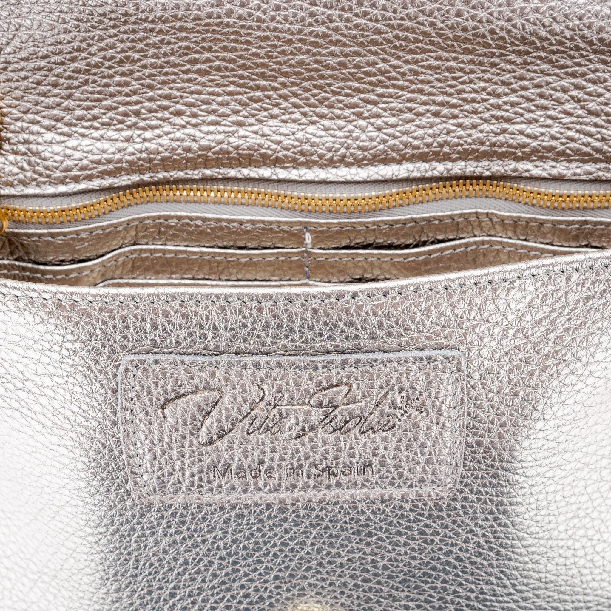Nicole - Fringe Grain Leather Clutch Bag - Titanium