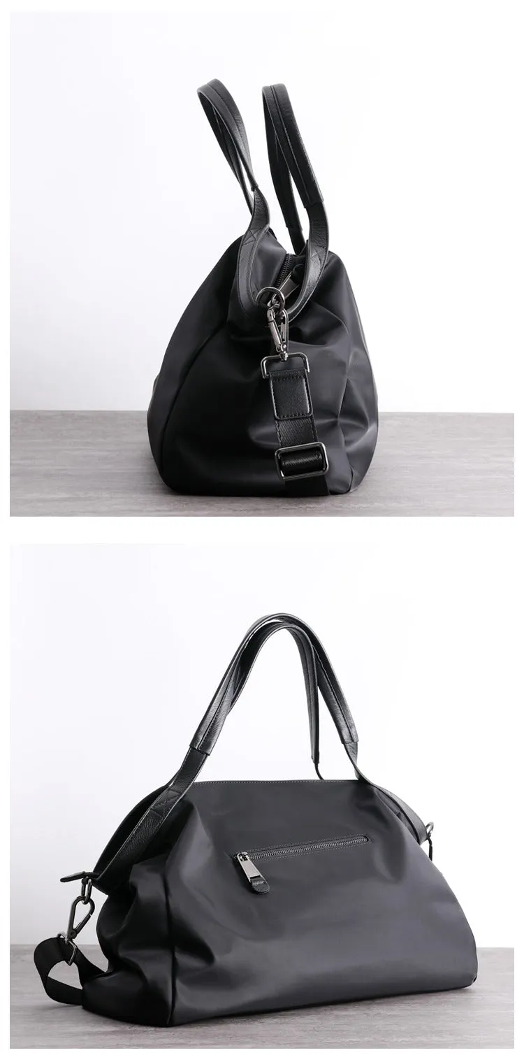 Nylon Leather Travel Handbag Purse Womens Black Nylon Shoulder Bag Nylon Gym Purse for Ladies